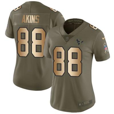 Nike Houston Texans #88 Jordan Akins OliveGold Women's Stitched NFL Limited 2017 Salute To Service Jersey
